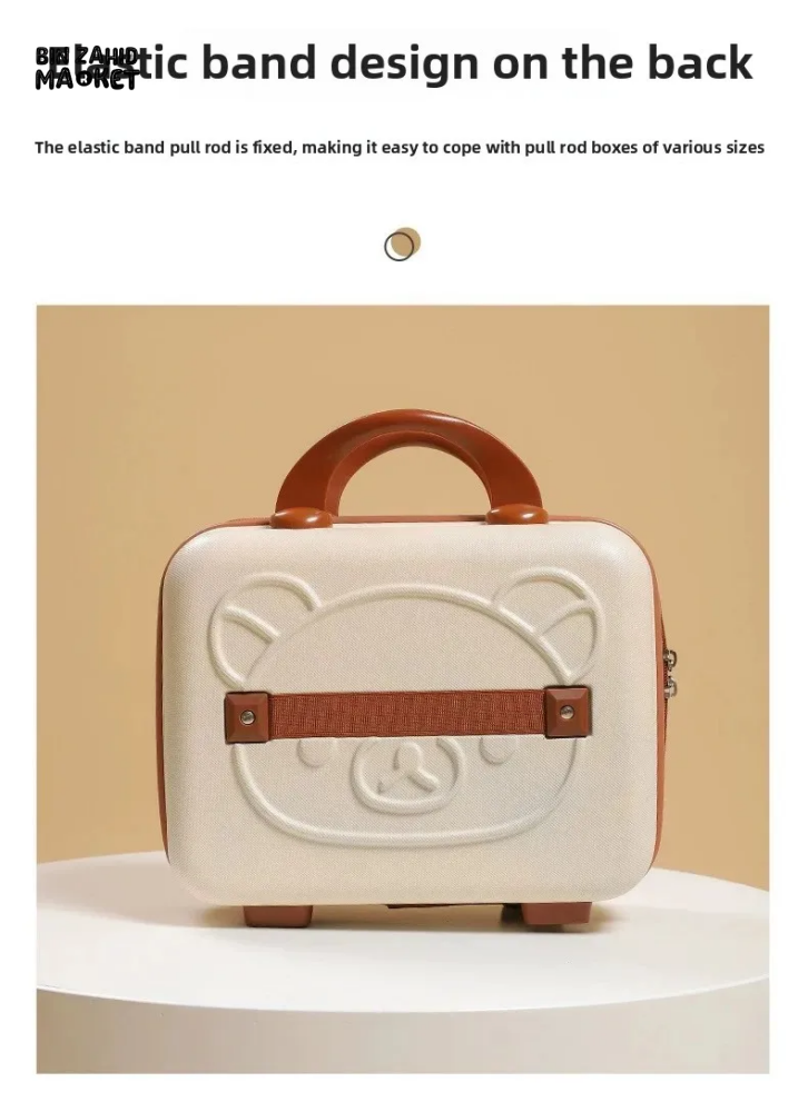 CUTE BEAR CARTOON PASSWORD BOX LARGE CAPACITY PORTABLE TRAVEL SUITCASE WOMEN'S HANGING BAG WITH HANDHELD LUGGAGE & ZIPPER CLOSURE