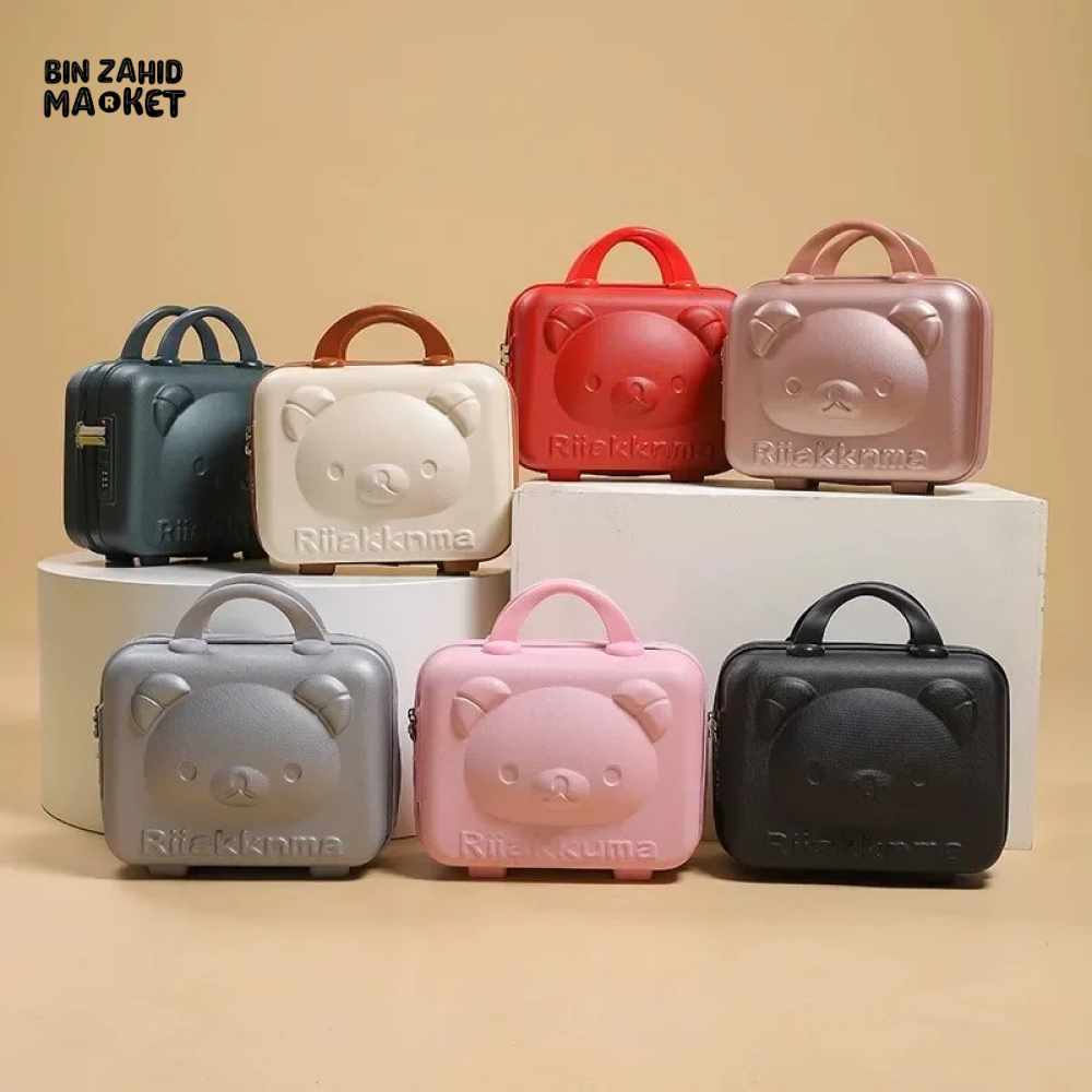 CUTE BEAR CARTOON PASSWORD BOX LARGE CAPACITY PORTABLE TRAVEL SUITCASE WOMEN'S HANGING BAG WITH HANDHELD LUGGAGE & ZIPPER CLOSURE