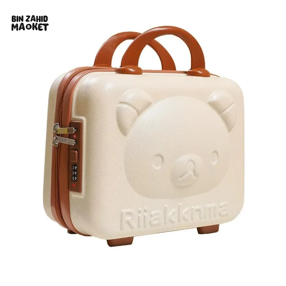 CUTE BEAR CARTOON PASSWORD BOX LARGE CAPACITY PORTABLE TRAVEL SUITCASE WOMEN'S HANGING BAG WITH HANDHELD LUGGAGE & ZIPPER CLOSURE