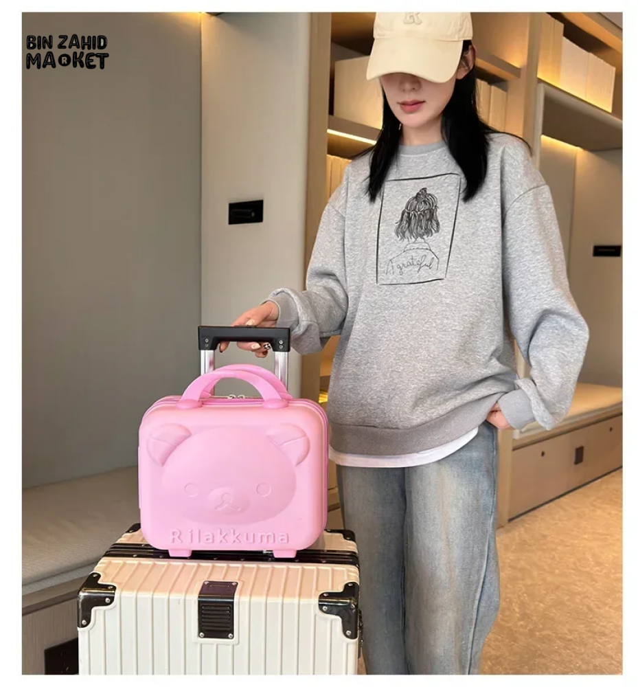 CUTE BEAR CARTOON PASSWORD BOX LARGE CAPACITY PORTABLE TRAVEL SUITCASE WOMEN'S HANGING BAG WITH HANDHELD LUGGAGE & ZIPPER CLOSURE