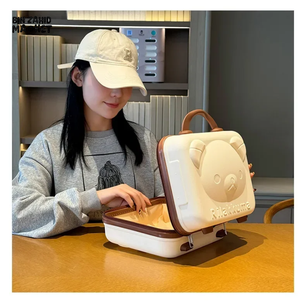 CUTE BEAR CARTOON PASSWORD BOX LARGE CAPACITY PORTABLE TRAVEL SUITCASE WOMEN'S HANGING BAG WITH HANDHELD LUGGAGE & ZIPPER CLOSURE