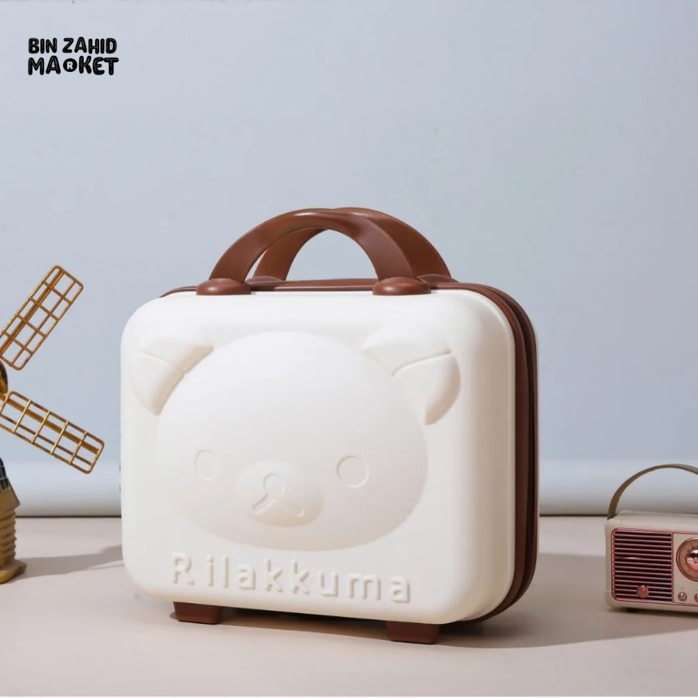 CUTE BEAR CARTOON PASSWORD BOX LARGE CAPACITY PORTABLE TRAVEL SUITCASE WOMEN'S HANGING BAG WITH HANDHELD LUGGAGE & ZIPPER CLOSURE
