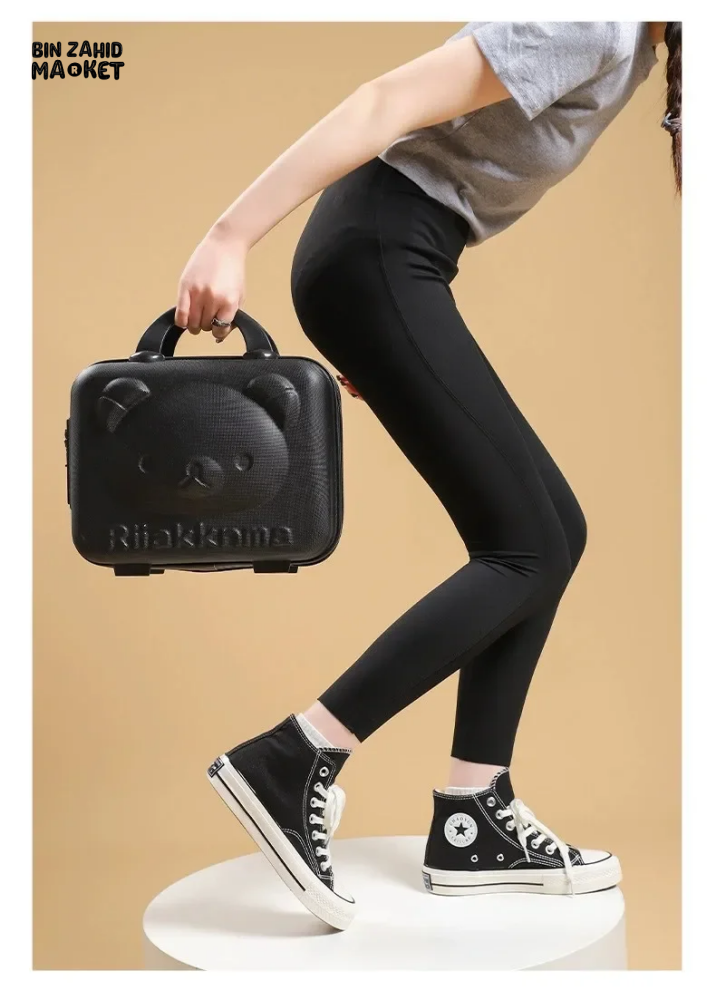 CUTE BEAR CARTOON PASSWORD BOX LARGE CAPACITY PORTABLE TRAVEL SUITCASE WOMEN'S HANGING BAG WITH HANDHELD LUGGAGE & ZIPPER CLOSURE