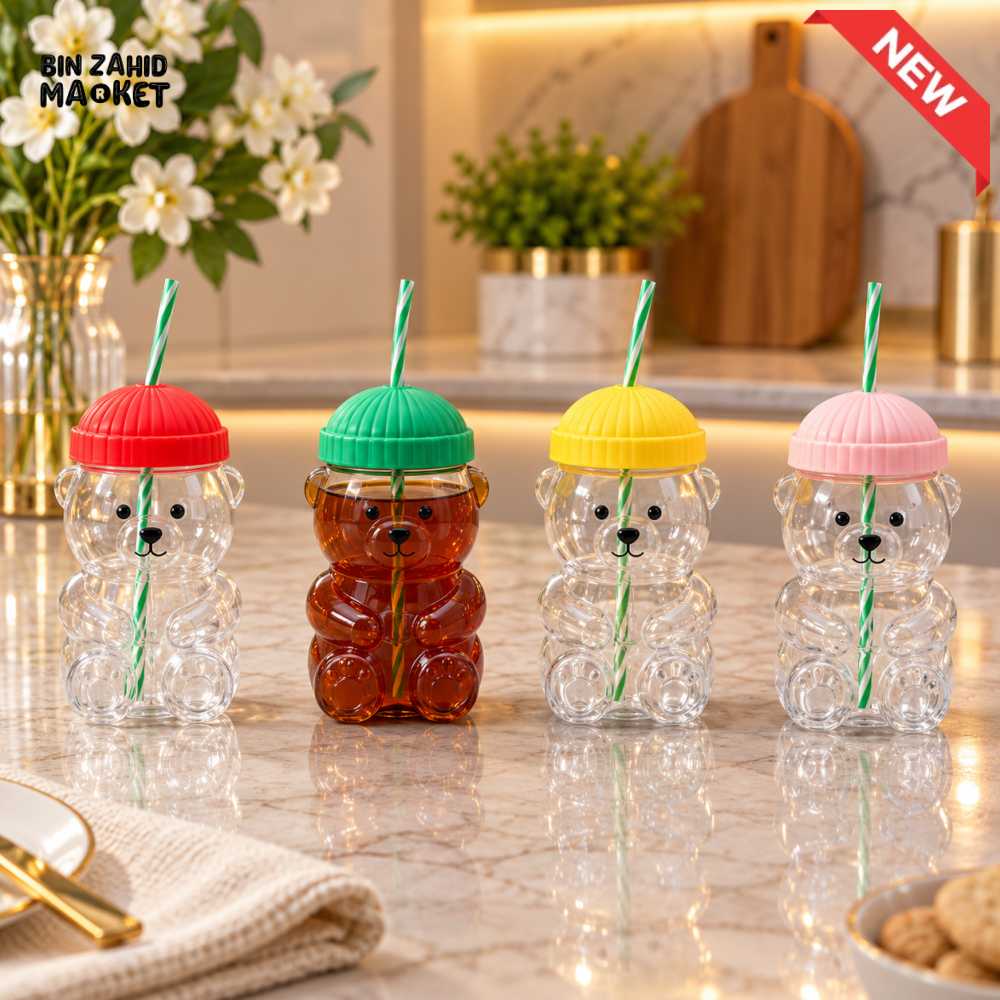 CUTE BEAR SHAPE KIDS DRINKING TUMBLER WITH STRAW