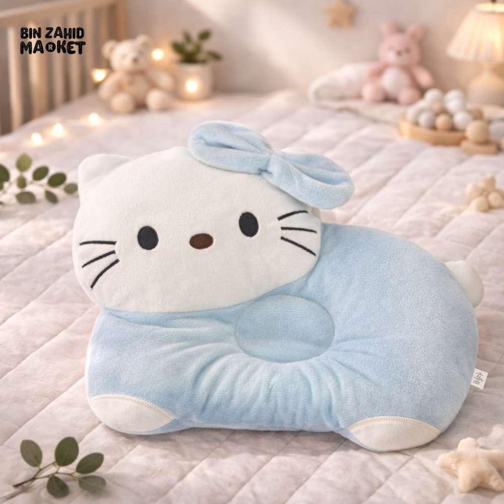 CUTE BLUE KITTY BABY HEAD SHAPING PILLOW – SOFT NEWBORN SUPPORT CUSHION