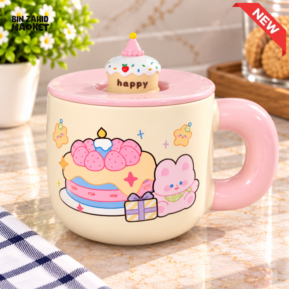 CUTE BUNNY CERAMIC MUG WITH DECORATIVE LID - Mugs