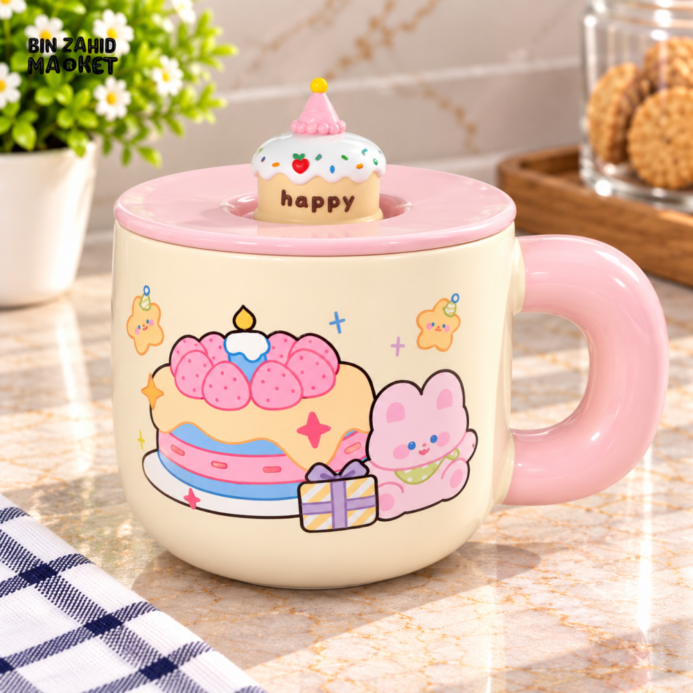 CUTE BUNNY CERAMIC MUG WITH DECORATIVE LID - Mugs
