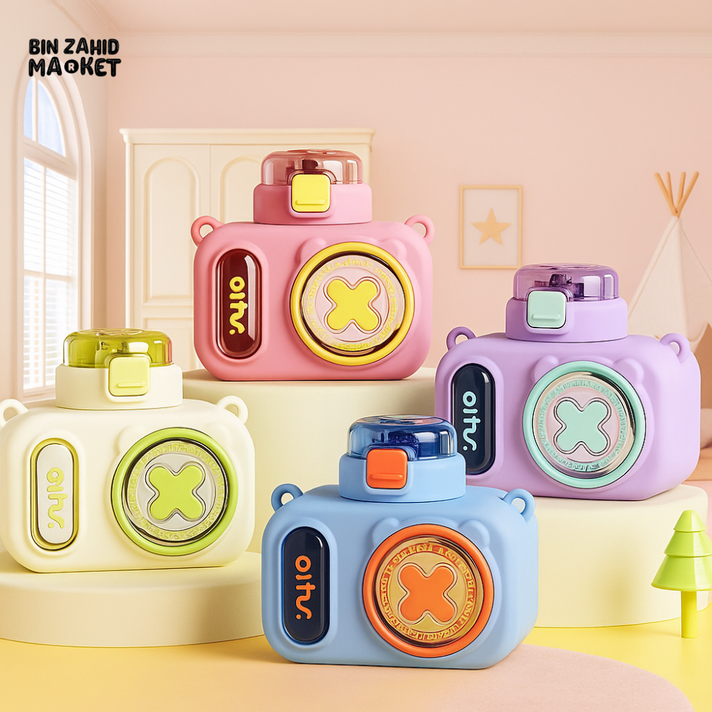 CUTE CAMERA SHAPED WATER BOTTLE FOR KIDS – LEAK-PROOF, BPA-FREE TUMBLER WITH STRAW LID