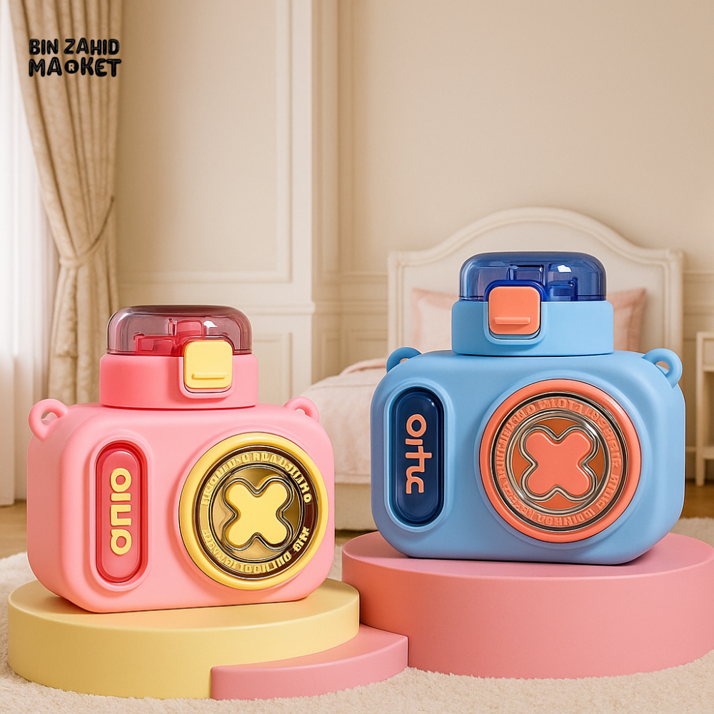 CUTE CAMERA SHAPED WATER BOTTLE FOR KIDS – LEAK-PROOF, BPA-FREE TUMBLER WITH STRAW LID