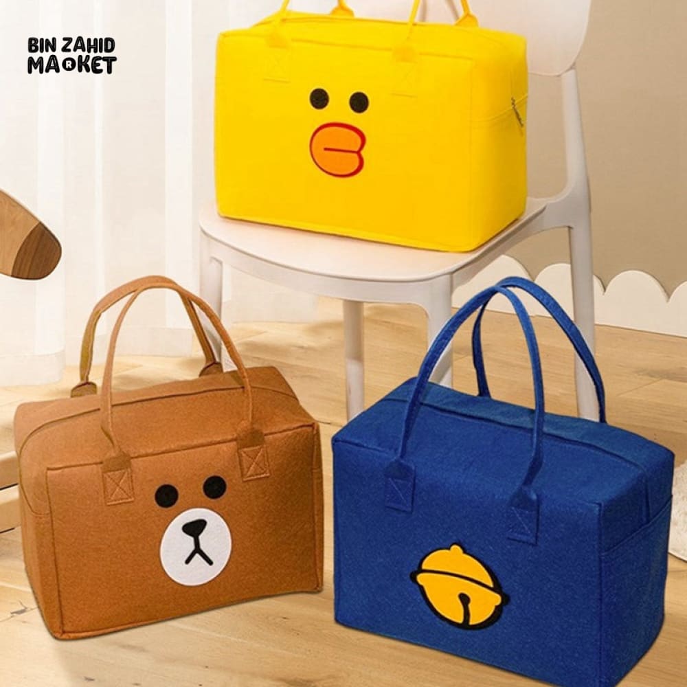 CUTE CARTOON KIDS STORAGE BAG – SOFT FELT ZIPPER ORGANIZER FOR TOYS & TRAVEL
