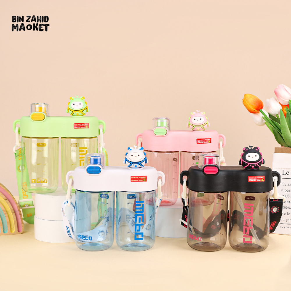CUTE CARTOON SIPPY CUP FOR KIDS – LEAK-PROOF PORTABLE DESIGN WITH STRAW DOUBLE CUP HIGH CAPACITY IDEAL FOR SCHOOL & TRAVEL