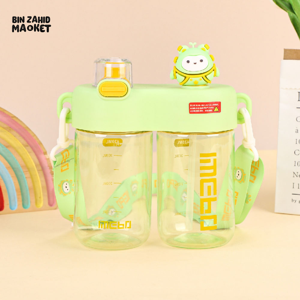 CUTE CARTOON SIPPY CUP FOR KIDS – LEAK-PROOF PORTABLE DESIGN WITH STRAW DOUBLE CUP HIGH CAPACITY IDEAL FOR SCHOOL & TRAVEL
