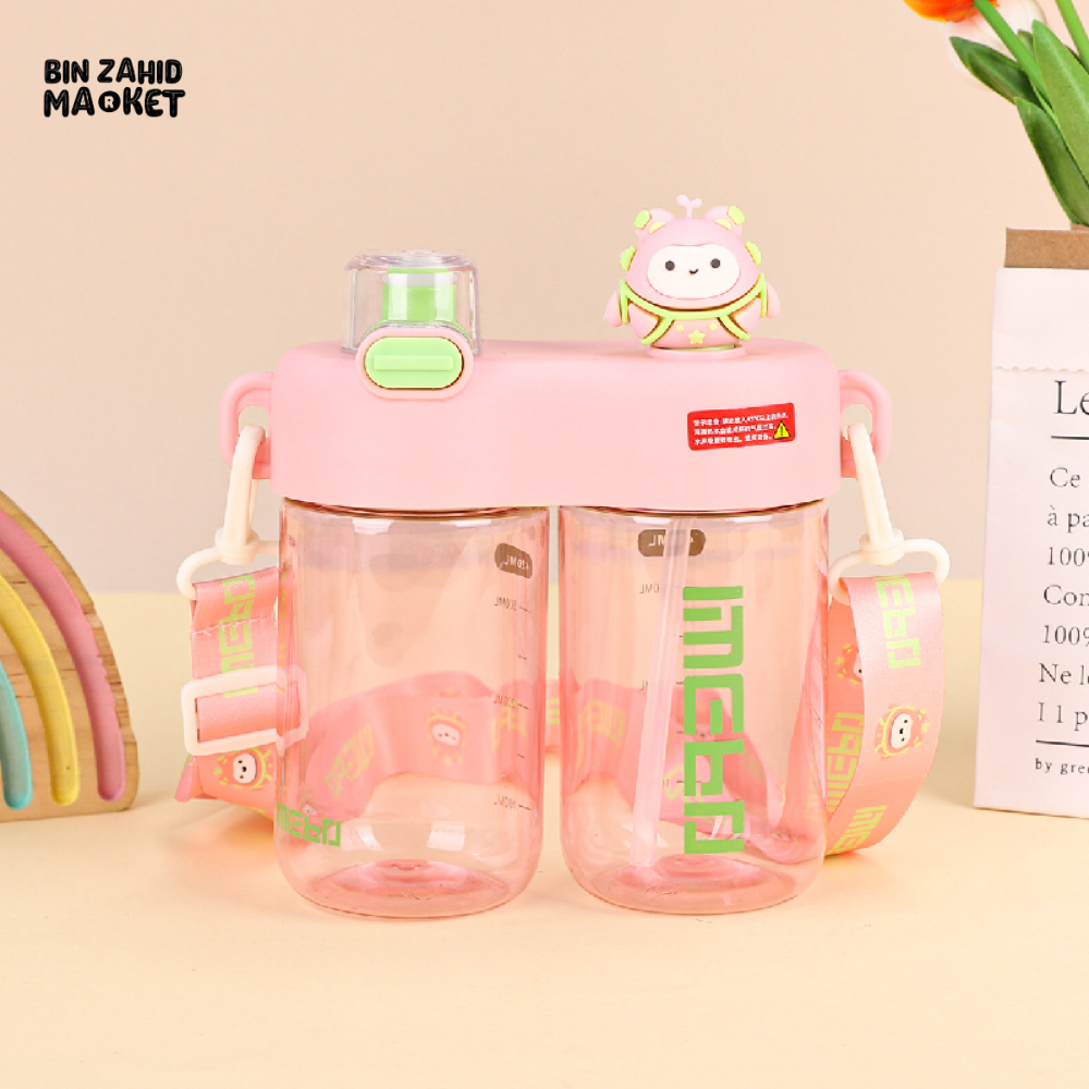 CUTE CARTOON SIPPY CUP FOR KIDS – LEAK-PROOF PORTABLE DESIGN WITH STRAW DOUBLE CUP HIGH CAPACITY IDEAL FOR SCHOOL & TRAVEL