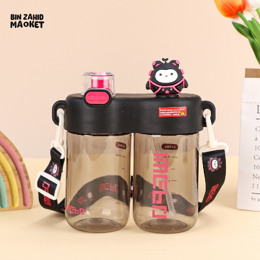 CUTE CARTOON SIPPY CUP FOR KIDS – LEAK-PROOF PORTABLE DESIGN WITH STRAW DOUBLE CUP HIGH CAPACITY IDEAL FOR SCHOOL & TRAVEL