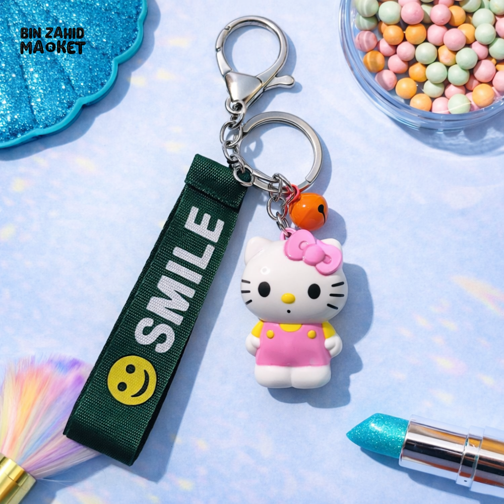 CUTE CAT CHARACTER KEYCHAIN WITH SMILE STRAP – AESTHETIC BAG & CAR CHARM - Key Holders