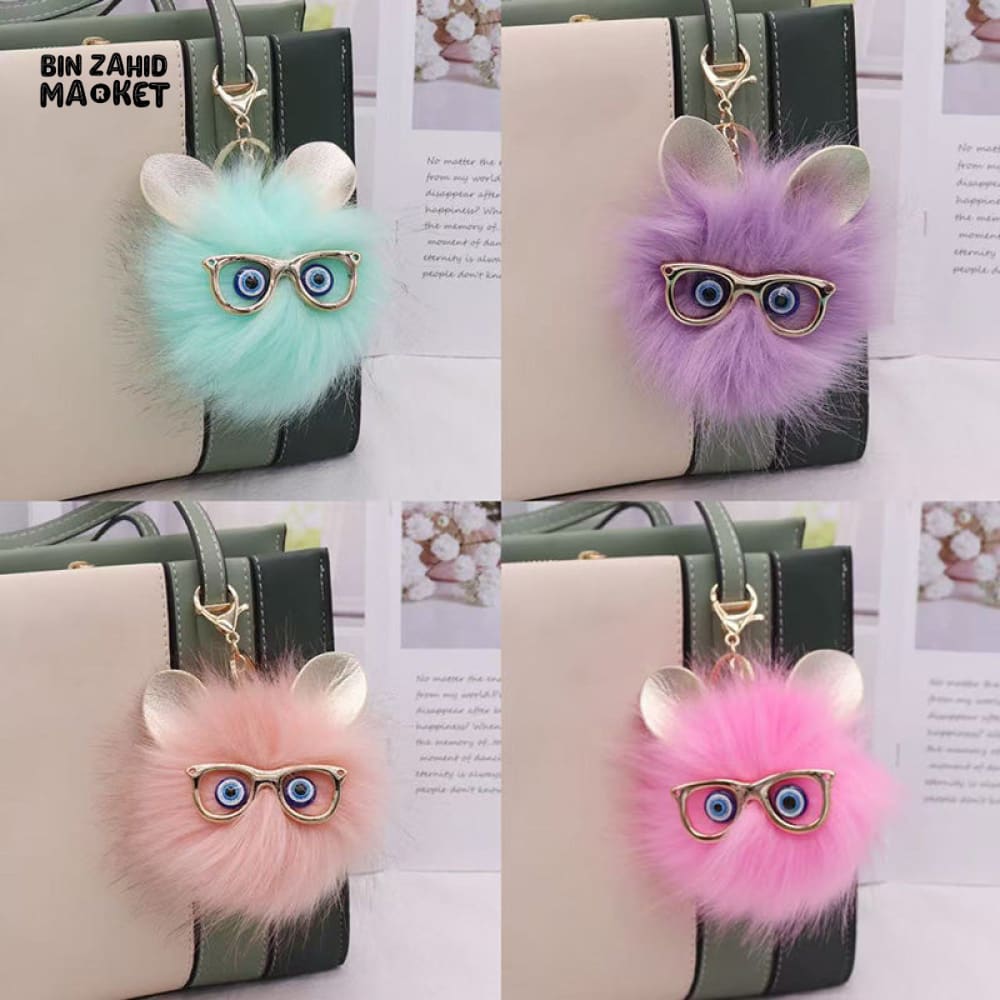 CUTE CAT FOX EARS PLUSH BALL KEYCHAIN – COLORFUL BAG CHARM