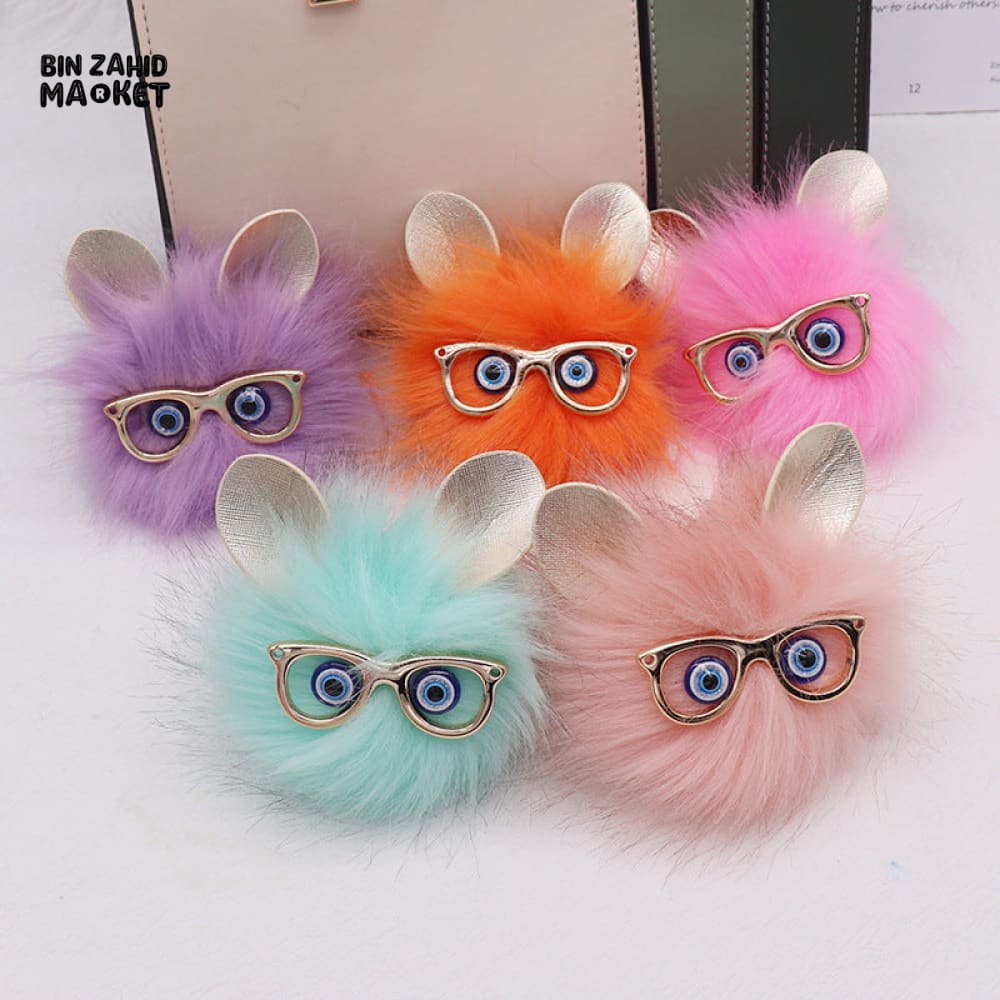 CUTE CAT FOX EARS PLUSH BALL KEYCHAIN – COLORFUL BAG CHARM