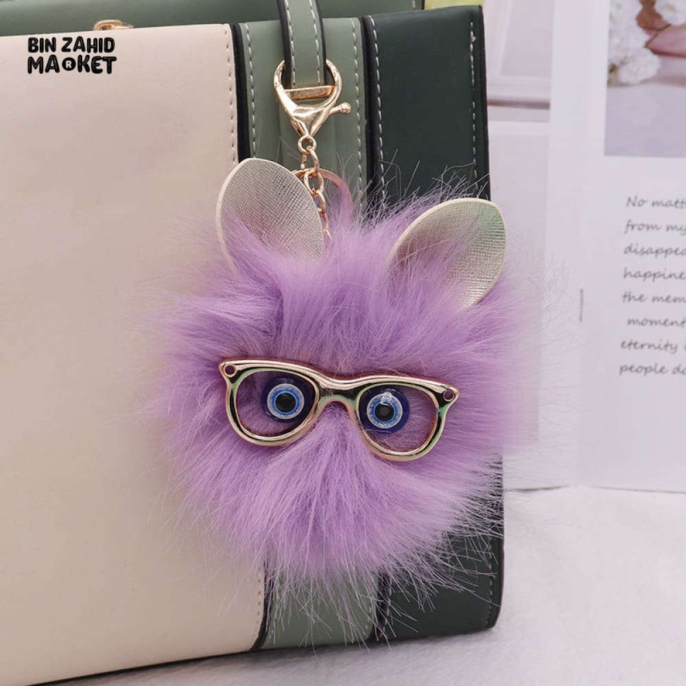 CUTE CAT FOX EARS PLUSH BALL KEYCHAIN – COLORFUL BAG CHARM