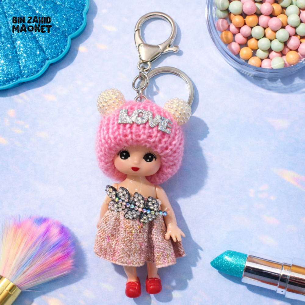CUTE DOLL KEYCHAIN WITH LOVE KNIT CAP – AESTHETIC BAG & CAR CHARM - Key Holders