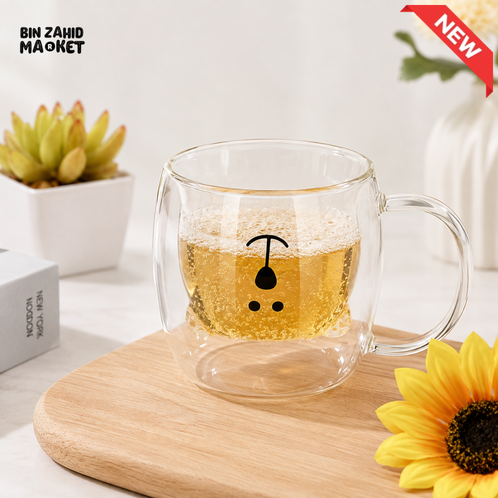 CUTE DOUBLE WALL INSULATED GLASS MUG