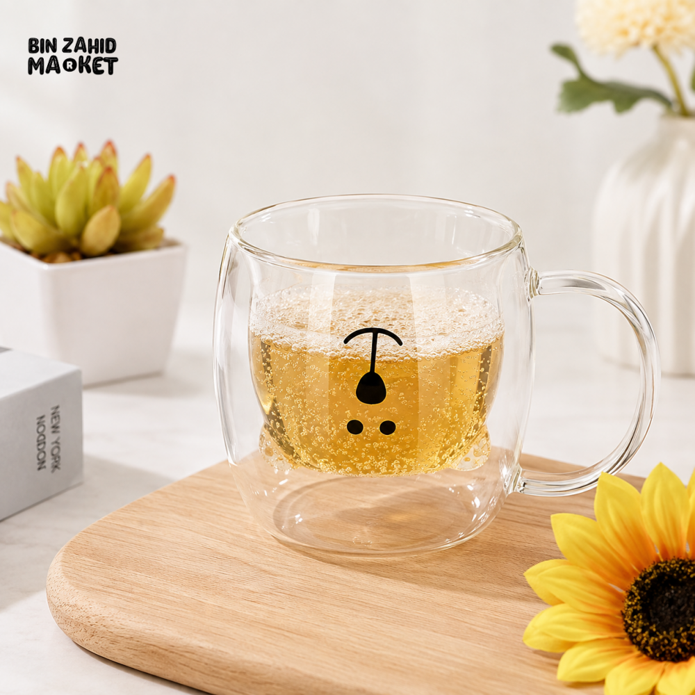 CUTE DOUBLE WALL INSULATED GLASS MUG