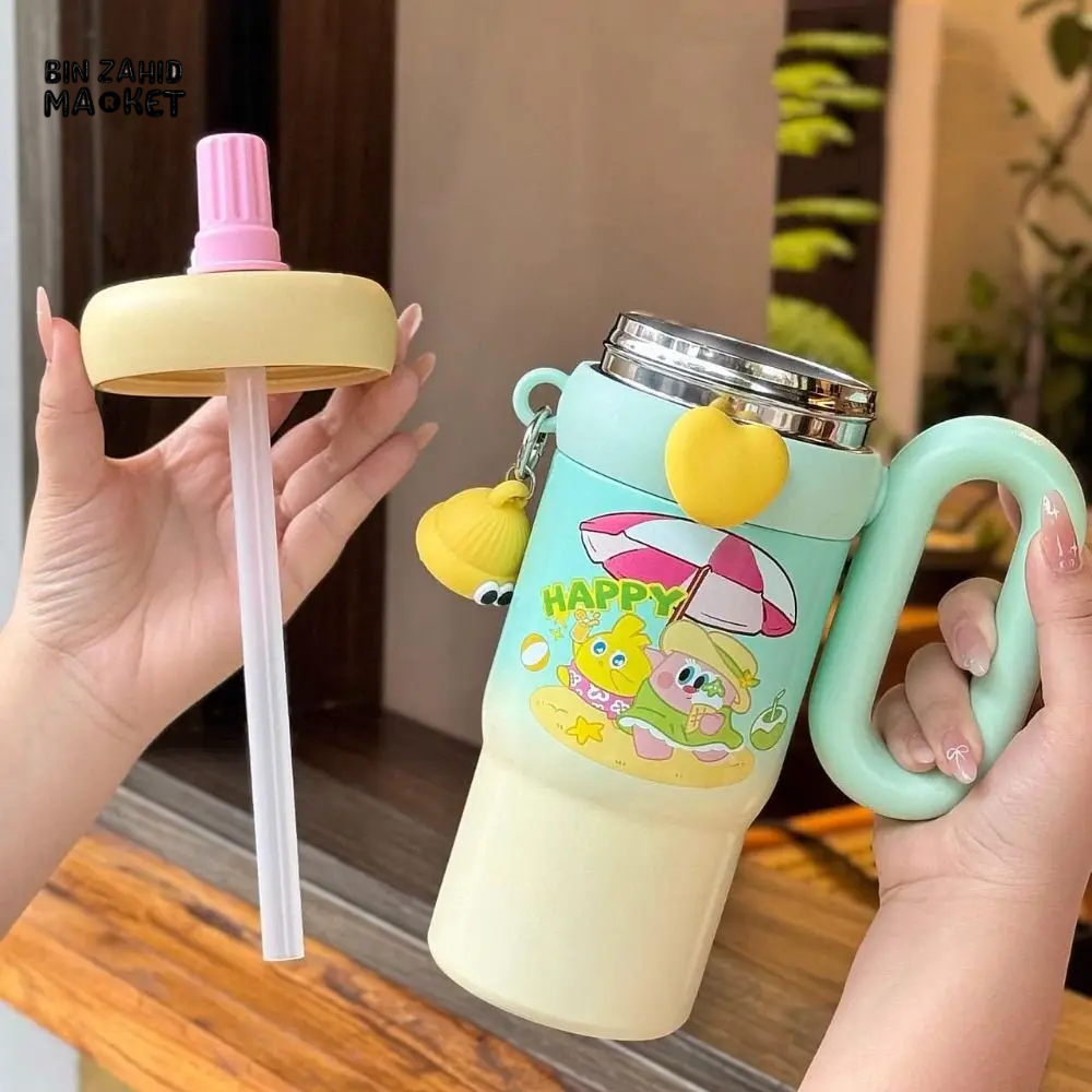 CUTE KAWAII INSULATED TUMBLER SIPPER 800ML WITH HANDLE & STRAW LEAKPROOF & STAINLESS STEEL