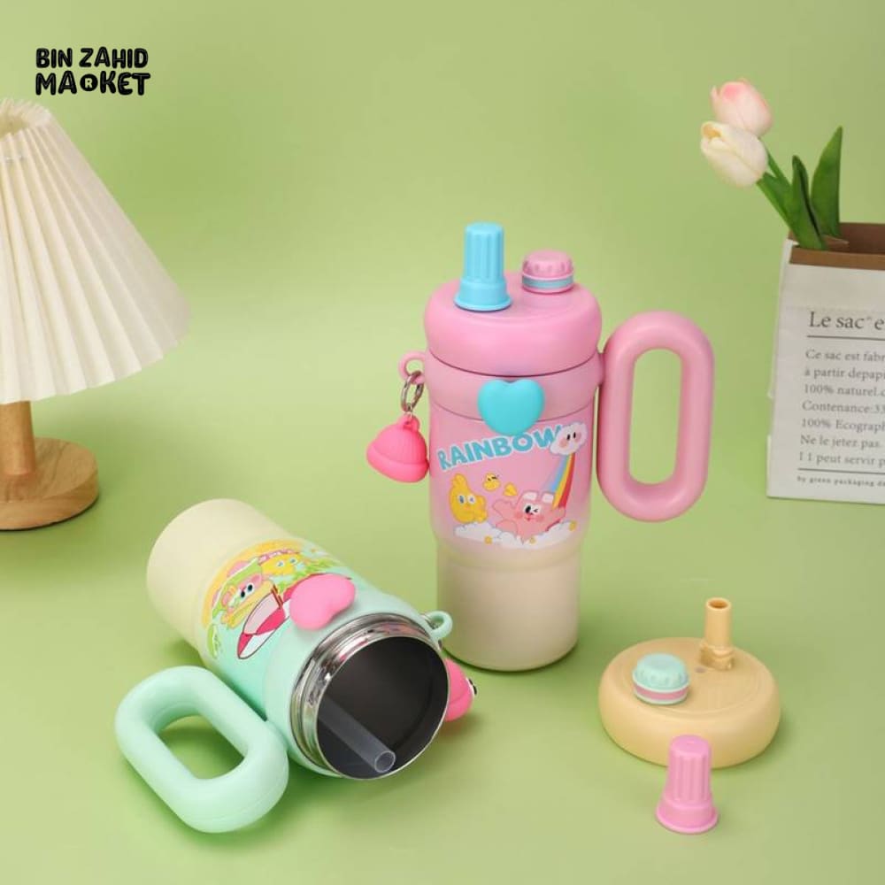 CUTE KAWAII INSULATED TUMBLER SIPPER 800ML WITH HANDLE & STRAW LEAKPROOF & STAINLESS STEEL