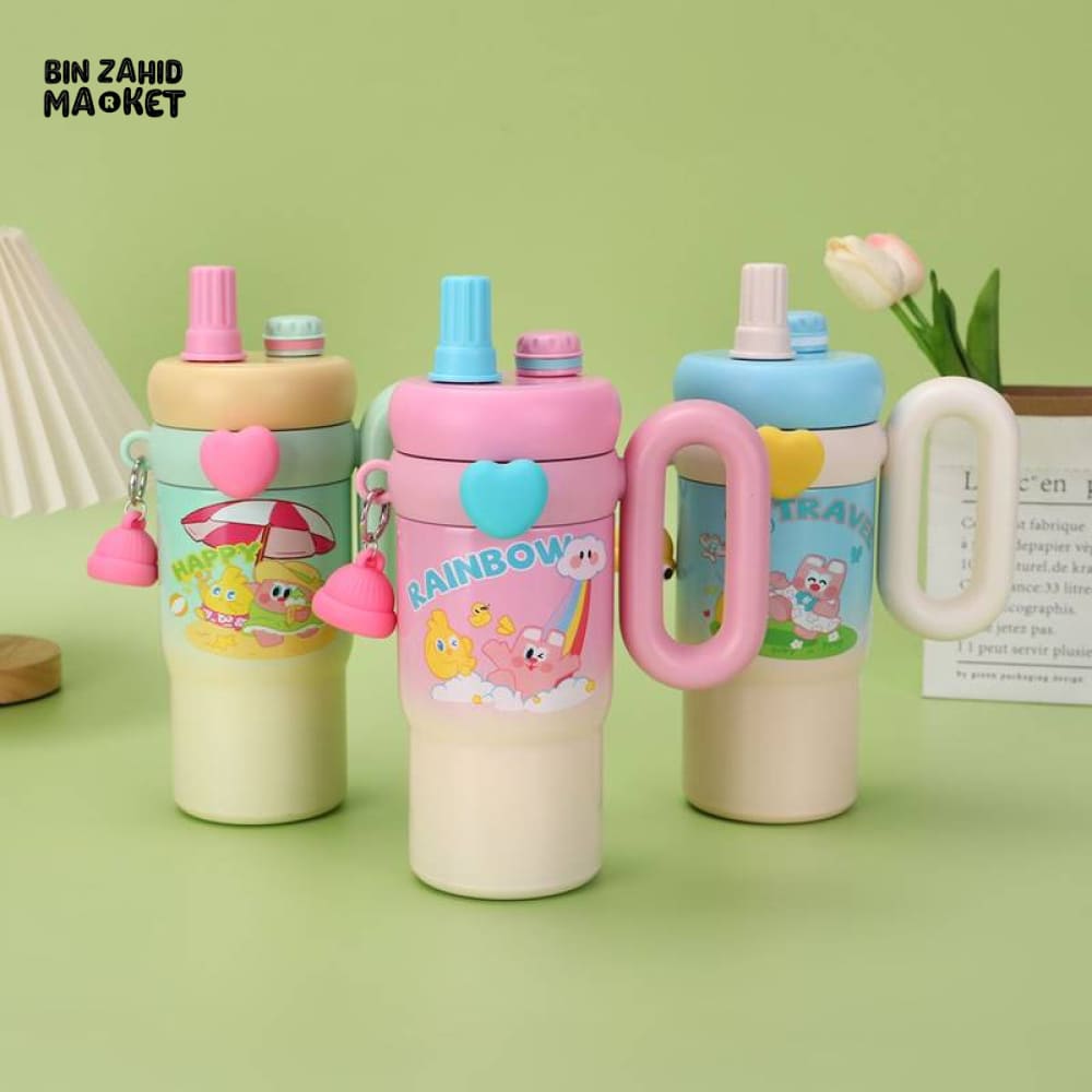 CUTE KAWAII INSULATED TUMBLER SIPPER 800ML WITH HANDLE & STRAW LEAKPROOF & STAINLESS STEEL