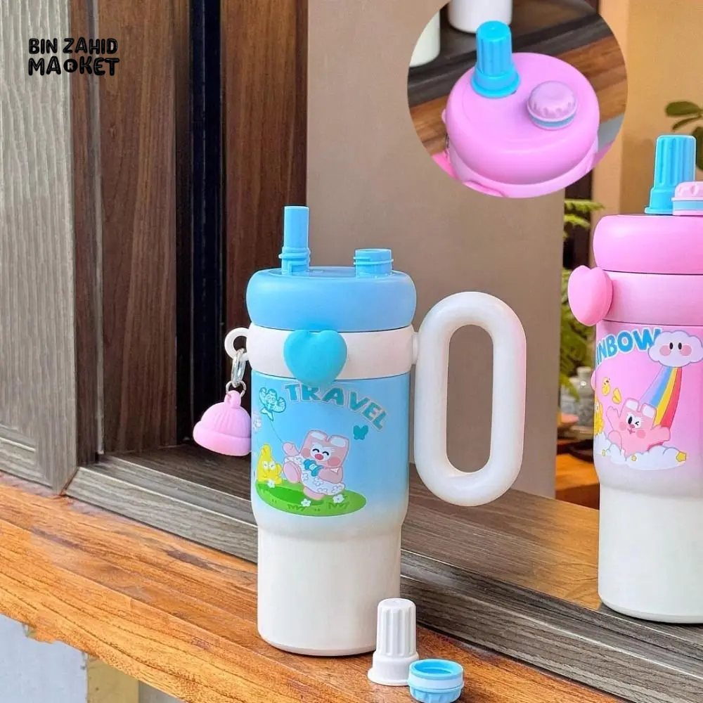 CUTE KAWAII INSULATED TUMBLER SIPPER 800ML WITH HANDLE & STRAW LEAKPROOF & STAINLESS STEEL