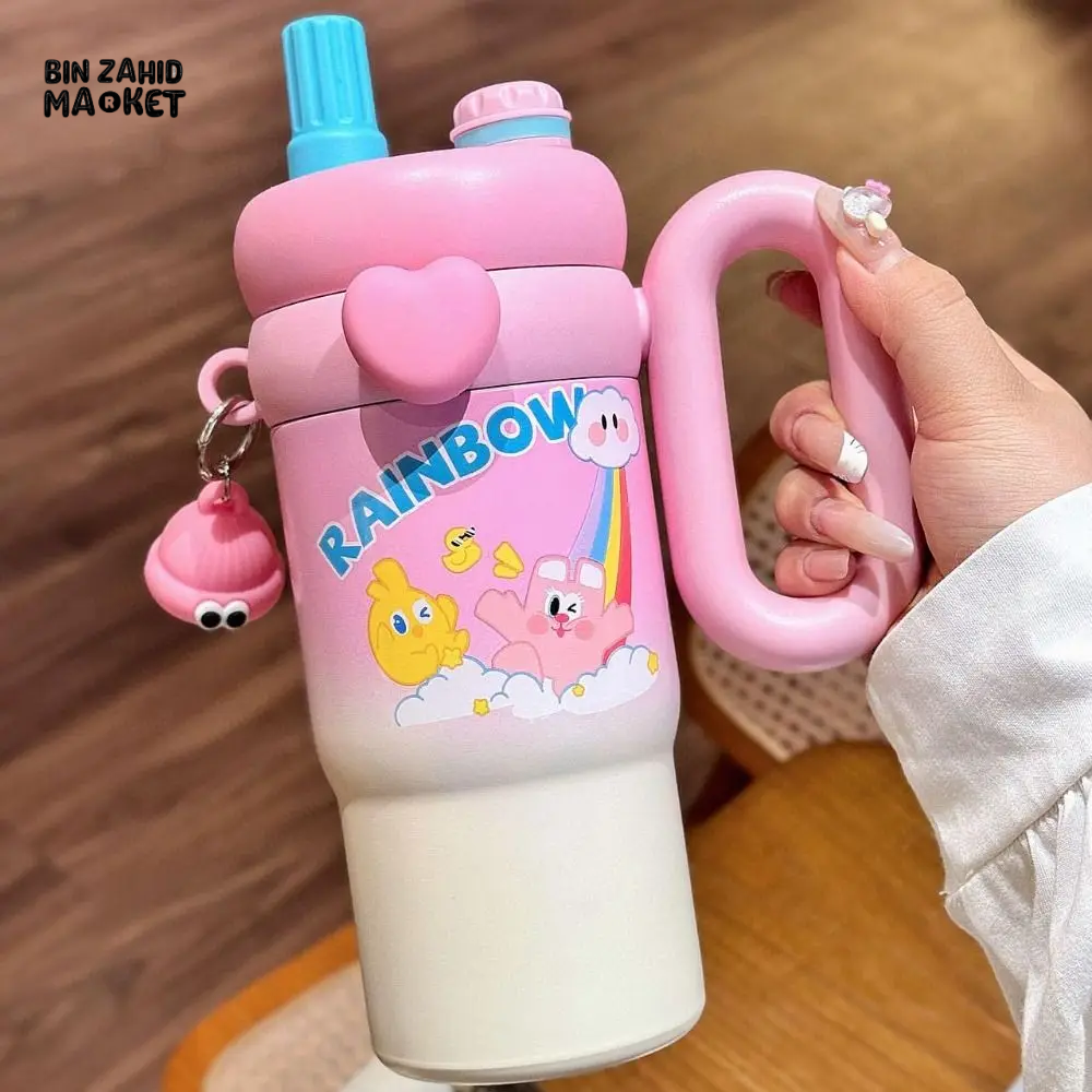 CUTE KAWAII INSULATED TUMBLER SIPPER 800ML WITH HANDLE & STRAW LEAKPROOF & STAINLESS STEEL