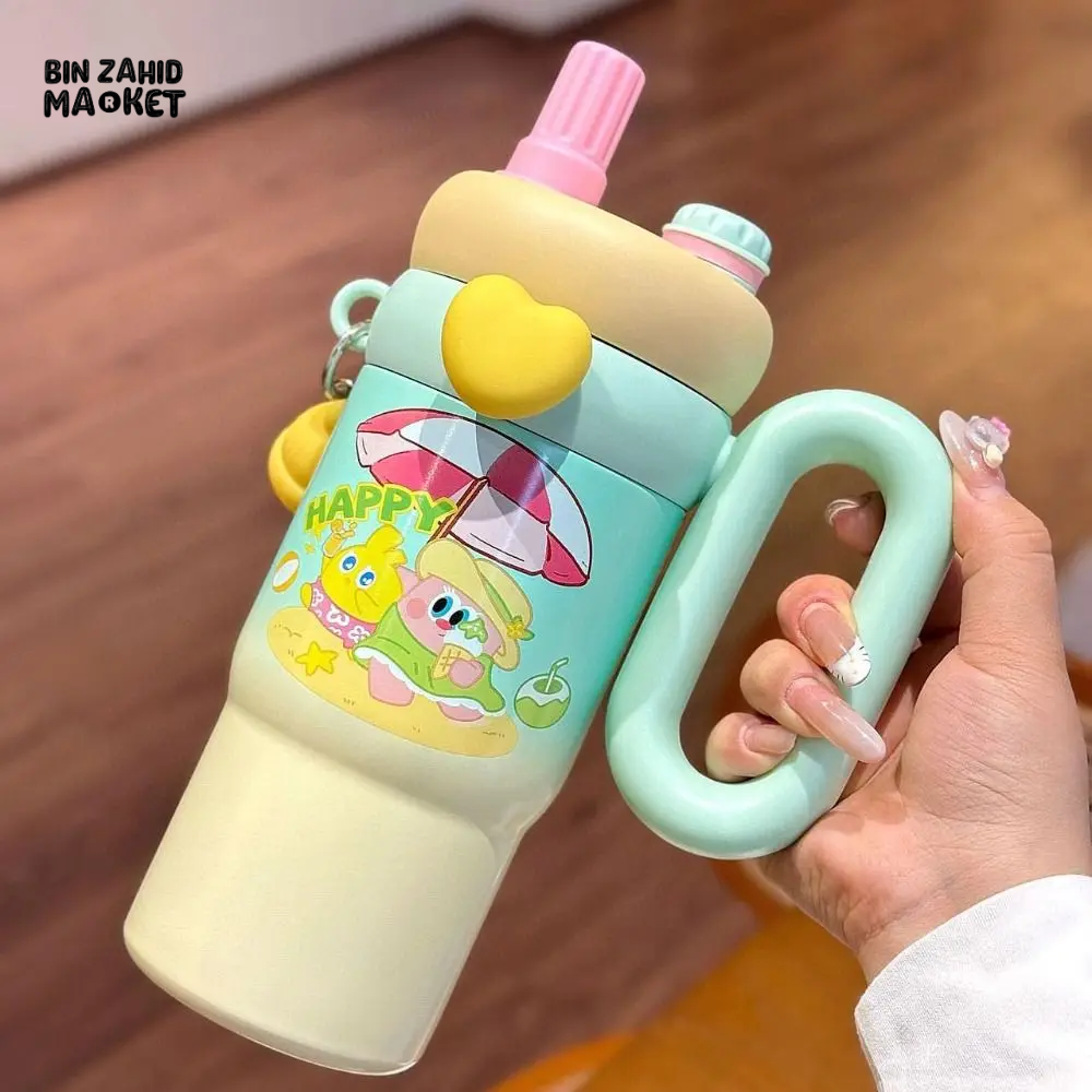 CUTE KAWAII INSULATED TUMBLER SIPPER 800ML WITH HANDLE & STRAW LEAKPROOF & STAINLESS STEEL