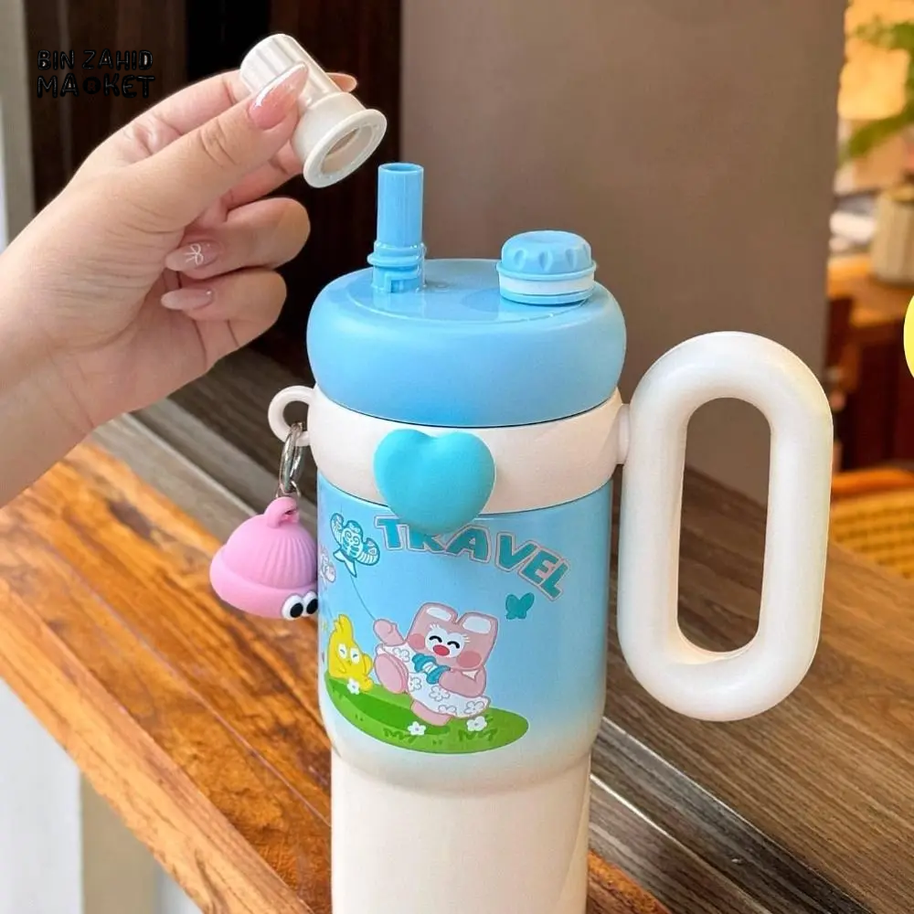 CUTE KAWAII INSULATED TUMBLER SIPPER 800ML WITH HANDLE & STRAW LEAKPROOF & STAINLESS STEEL