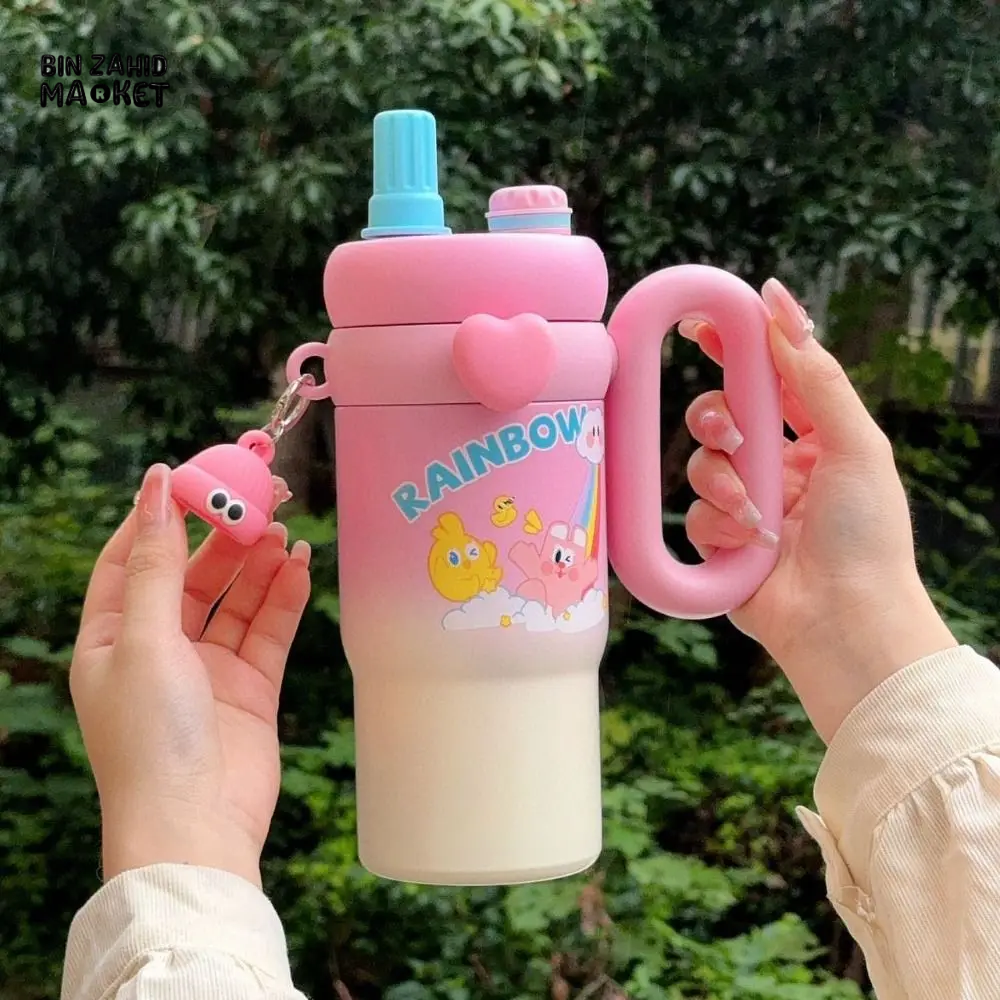 CUTE KAWAII INSULATED TUMBLER SIPPER 800ML WITH HANDLE & STRAW LEAKPROOF & STAINLESS STEEL