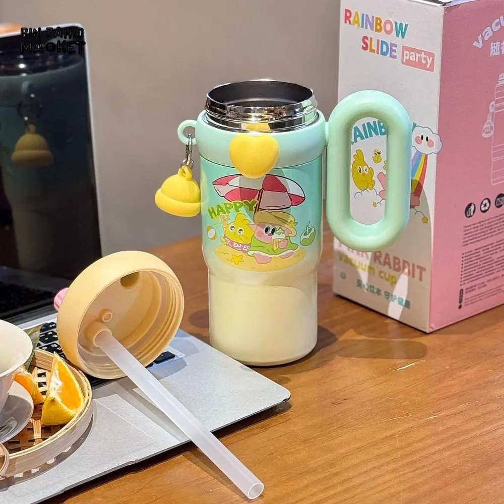 CUTE KAWAII INSULATED TUMBLER SIPPER 800ML WITH HANDLE & STRAW LEAKPROOF & STAINLESS STEEL