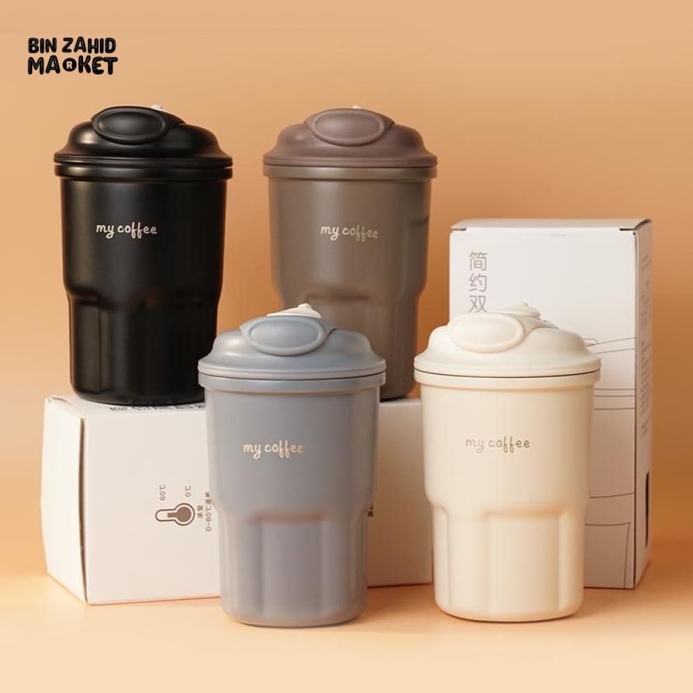 600ml Cute Korean Coffee Cup Thermos With Straw