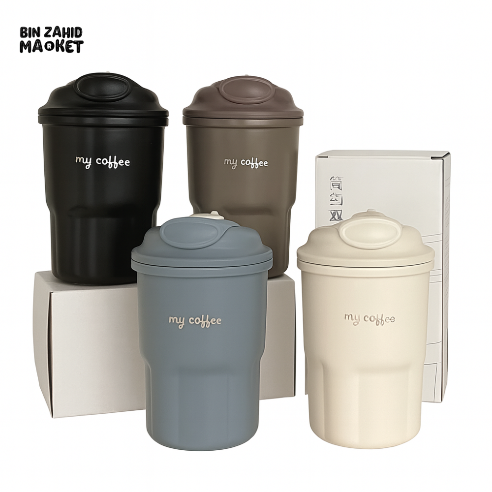 600ml Cute Korean Coffee Cup Thermos With Straw