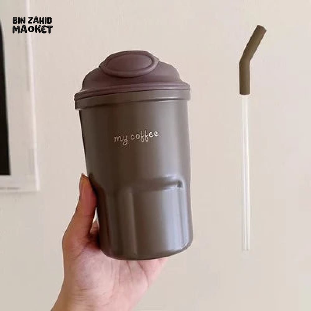 600ml Cute Korean Coffee Cup Thermos With Straw Coffee