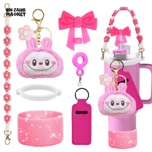 CUTE LABUBU KEYCHAIN – CARTOON DOLL BAG CHARM & STANLEY ACCESSORY - PINK