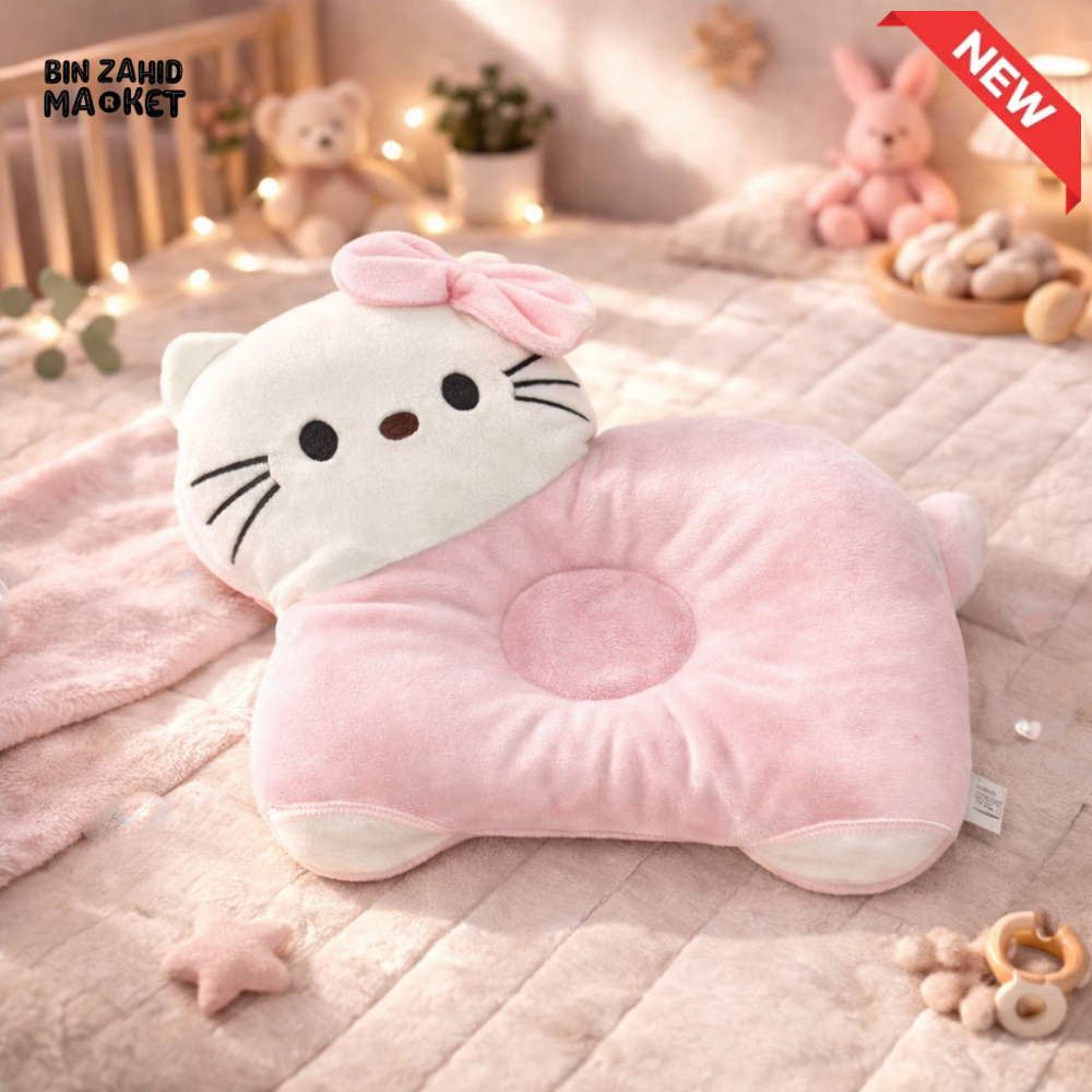 CUTE PINK KITTY BABY HEAD SHAPING PILLOW – SOFT NEWBORN SUPPORT CUSHION