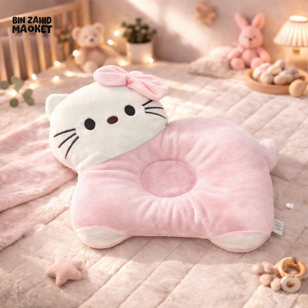 CUTE PINK KITTY BABY HEAD SHAPING PILLOW – SOFT NEWBORN SUPPORT CUSHION