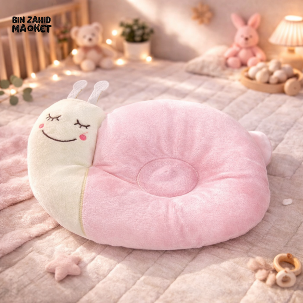 CUTE PINK SNAIL BABY HEAD SHAPING PILLOW – SOFT NEWBORN SUPPORT CUSHION