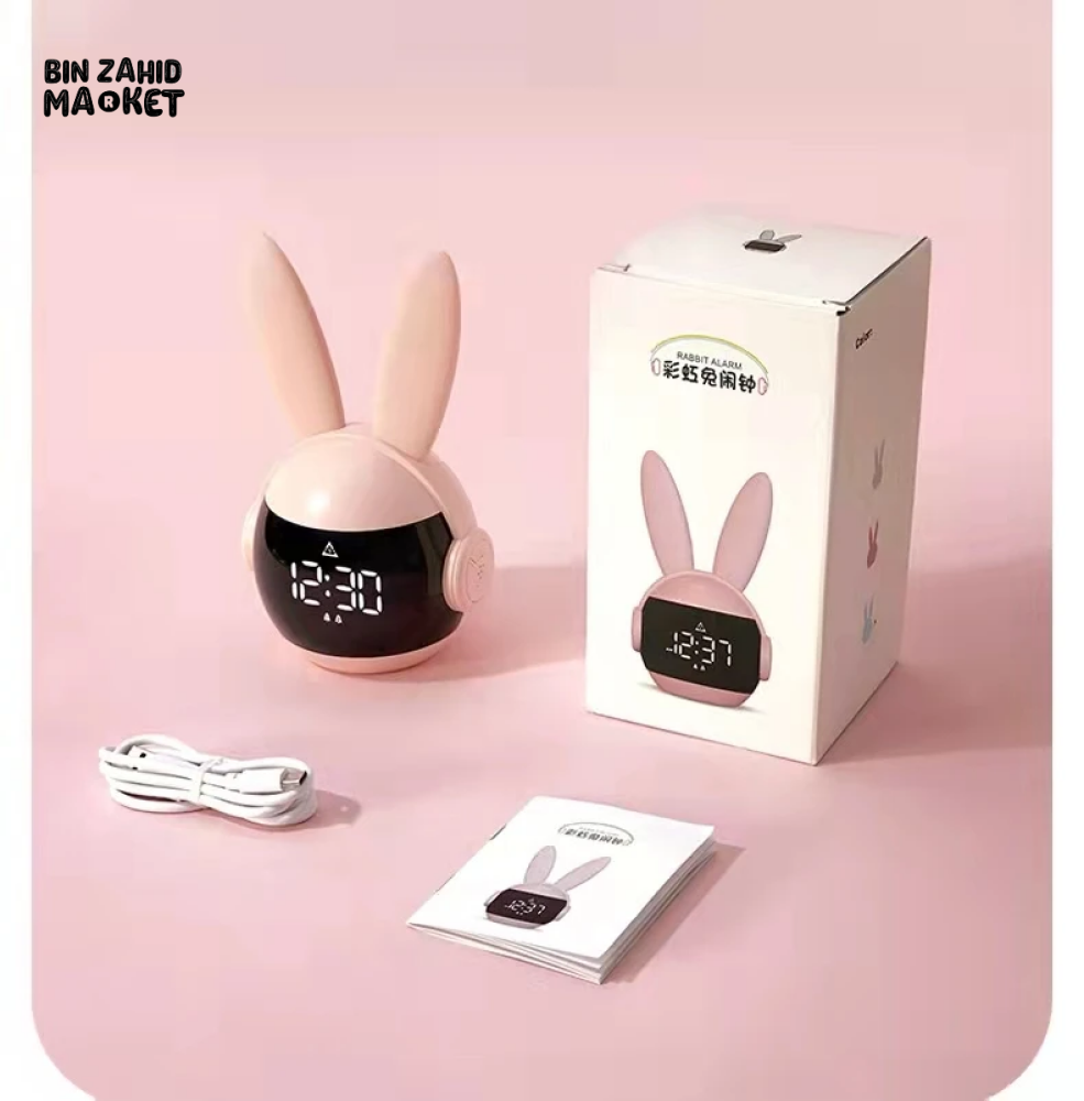 CUTE RABBIT LED ALARM CLOCK NIGHT LIGHT & DIGITAL DISPLAY