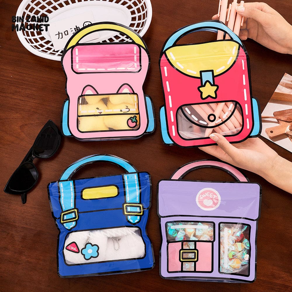 CUTE SCHOOL BAG SHAPE SNACK PACKAGING BAGS FOR KIDS 4 PIECES