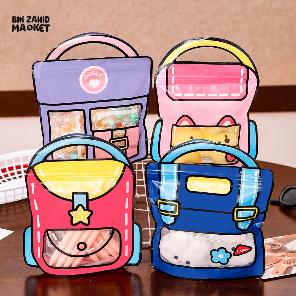 CUTE SCHOOL BAG SHAPE SNACK PACKAGING BAGS FOR KIDS 4 PIECES