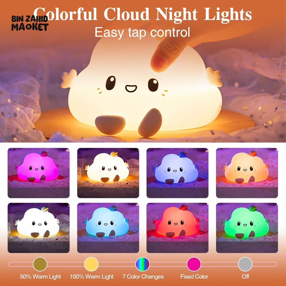 CUTE SILICONE LED NIGHT LIGHT USB RECHARGEABLE TOUCH CONTROL - CLOUD