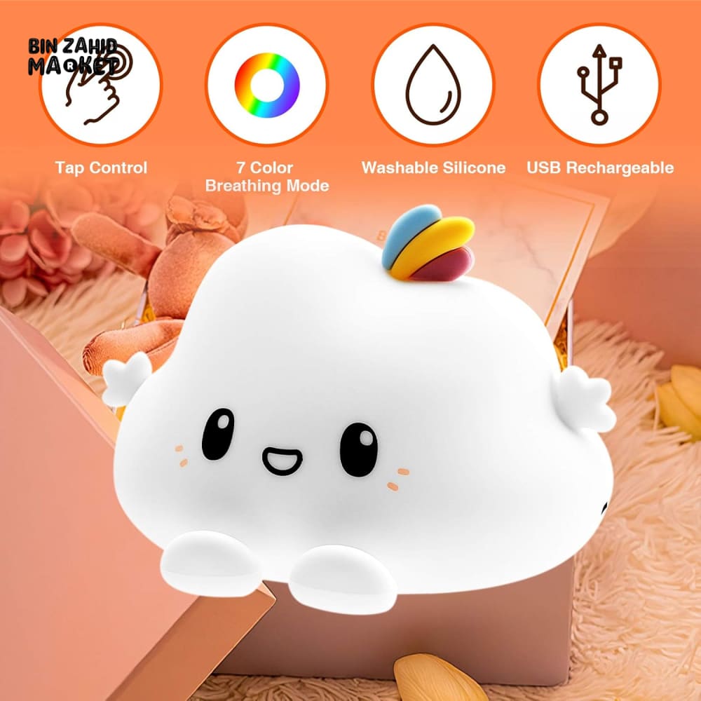 CUTE SILICONE LED NIGHT LIGHT USB RECHARGEABLE TOUCH CONTROL - CLOUD
