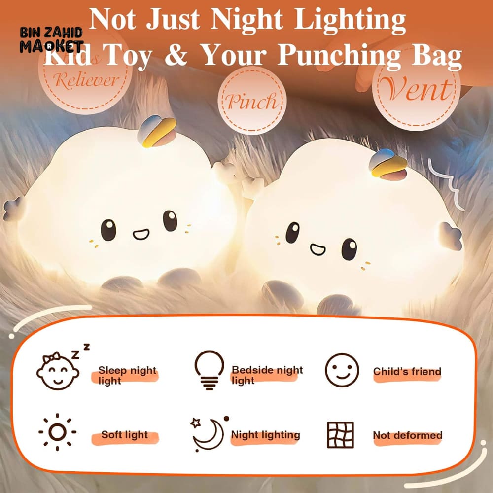 CUTE SILICONE LED NIGHT LIGHT USB RECHARGEABLE TOUCH CONTROL - CLOUD