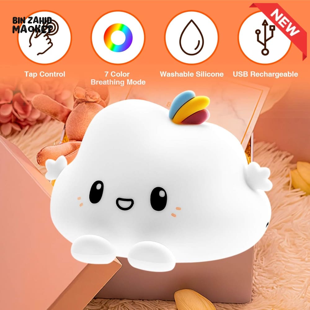 CUTE SILICONE LED NIGHT LIGHT USB RECHARGEABLE TOUCH CONTROL - CLOUD
