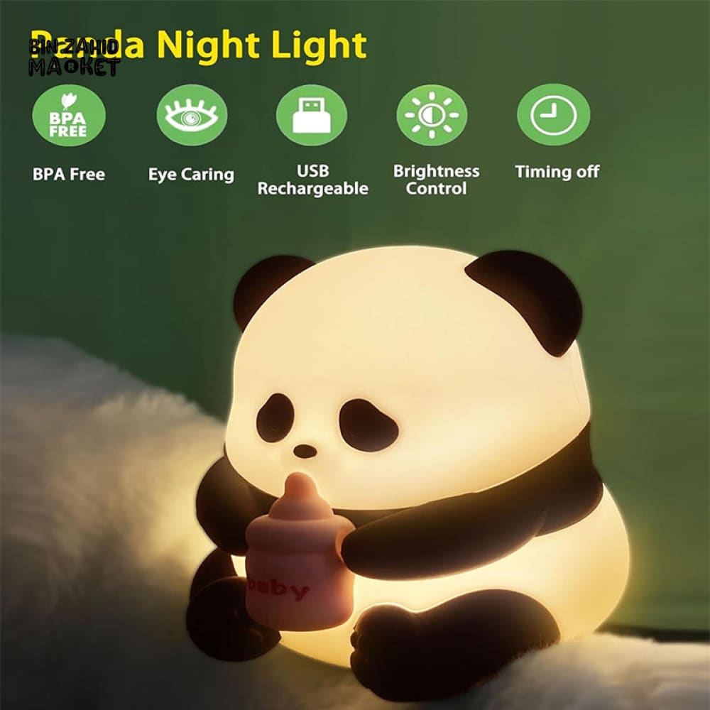 CUTE SILICONE LED NIGHT LIGHT USB RECHARGEABLE TOUCH CONTROL - FEEDING PANDA