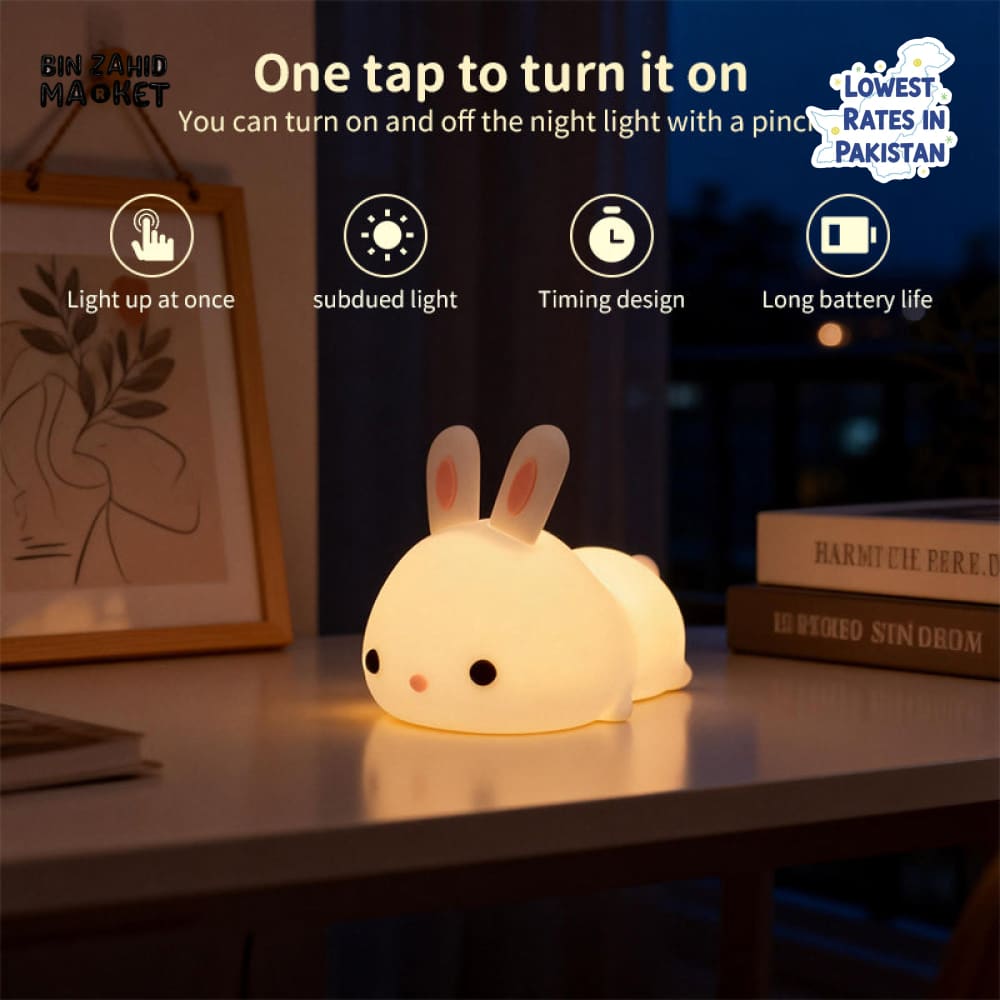 CUTE SILICONE LED NIGHT LIGHT USB RECHARGEABLE TOUCH CONTROL - LOVELY BUNNY
